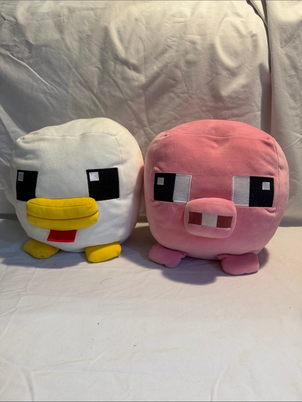 Cute Minecraft Chicken and Pig Plush Set - Pink & White